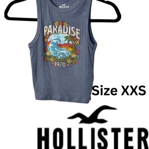 EUC Hollister Paradise 1970 Cropped Graphic Tank Top in Blue XXS